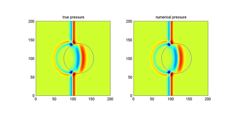 Matlab image of true pressure and numerical pressure, in support of Slimane Adjerid's research statemen