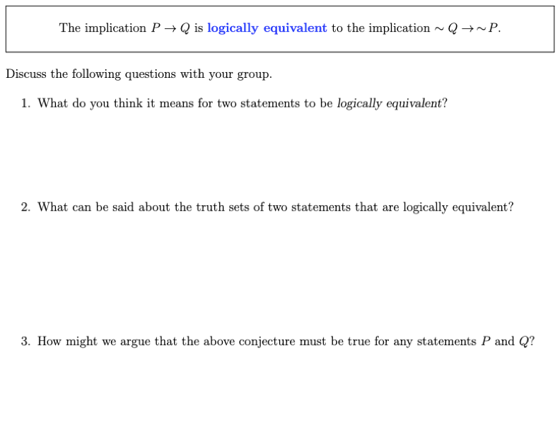 Task on showing two statements are logically equivalent