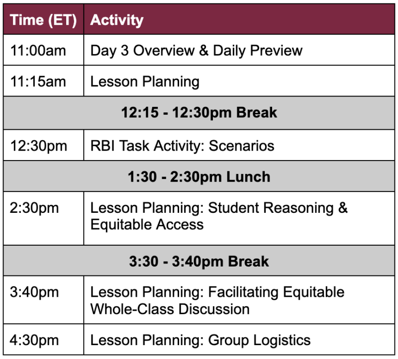 Day 3 Schedule